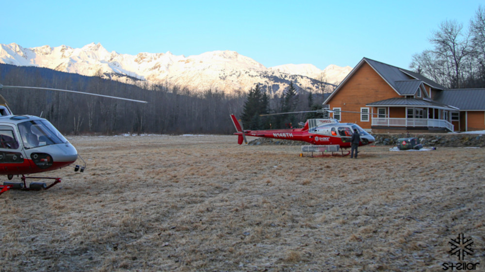 Prepping to head out for a day of skiing from our heli in/out lodge